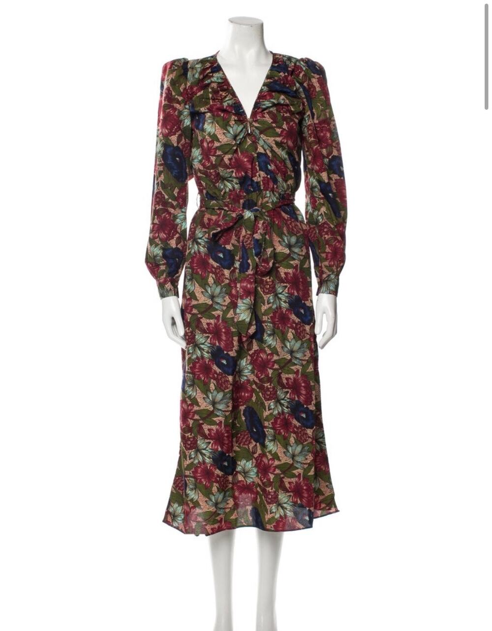 Walter Baker Floral Tie Neck Midi Dress Multicolor Size Medium
